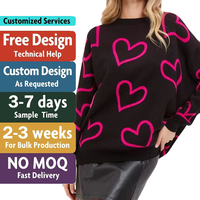 Pull en tricot ample et décontracté pour femme, motif cœur personnalisé, pull thermique à col rond pour l'hiver, support ODM/OEM