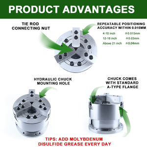6 inch <span class=keywords><strong>Chuck</strong></span> <span class=keywords><strong>3</strong></span> hàm Lathe với mặt bích tấm dọc rỗng <span class=keywords><strong>Chuck</strong></span> thủy lực Lathe để bán - Product Image 3