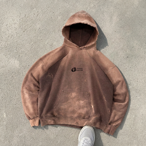 Sweat-shirt à capuche oversize en molleton épais délavé à l'acide avec bordure effilochée et poche kangourou - Product Image 6