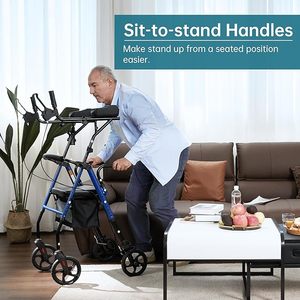Bốn bánh xe Gấp chiều cao có thể điều chỉnh thép rollator Walker với Ghế di động AIDS Trọng lượng nhẹ rollator cho người khuyết tật - Product Image 4