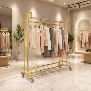 Double <strong>Rail</strong> Gold Garment Rack Metal <strong>Clothing</strong> Display Stand <strong>Heavy</strong> <strong>Duty</strong> for Retail Showroom Professional Boutique Fixture - Product Image 2