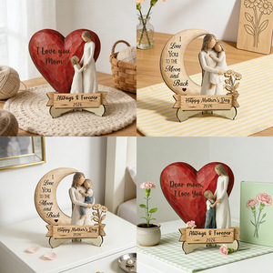 Ornamento in Legno Edizione Limitata per la Festa della Mamma, Design Cuore e <span class=keywords><strong>Luna</strong></span> Abbracciati, Testo Inciso di Gratitudine, Decorazione da Tavolo Jayang - Product Image 2