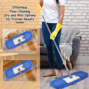 Balai à poussière plat en microfibre commercial très efficace MSJ avec poteau en acier pour nettoyer les grands espaces - Product Image 1