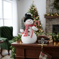 Figurines de bonhomme de neige de Noël modernes en peluche bordeaux, décorations de table de Noël commerciales