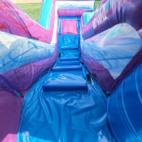 Structure gonflable commerciale en PVC, thème Créature Extraterrestre Bleue, avec toboggan et zone de saut, motif Vague Océanique, 16.4x20x13FT, installation facile, pour parc extérieur