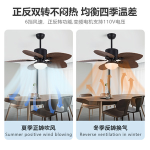 Retro Style <b>Ceiling</b> <b>Fan</b> Light With Led Bulb Flush Mount For Living Room Bedroom And Dining Room - Product Image 4