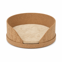 Cama para Gatos de Corcho Semiabierta con Forro de Tela Acolchada Beige, Casa para Gatos de Corcho Natural para Gatos de Interior, Diámetro 420 x 190 mm