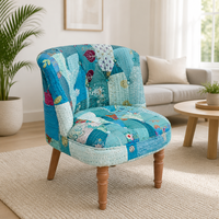 Großhandel Wohnzimmer-Akzentstuhl Kantha Patchwork-Sessel Boho Einzelsofa Lounge Baumwollstoff Gepolsterte Rückenlehne Holzbeine