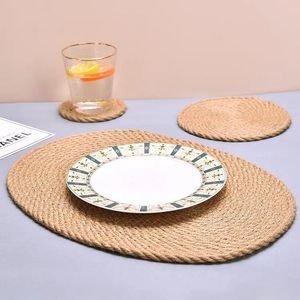 Sets de table nordiques en coton tressé, dessous de verre en paille tressée, dessous de bol japonais en coton et lin, dessous de pot, pour table à manger - Product Image 1