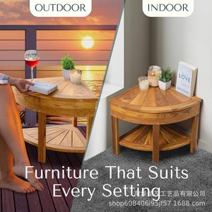 Shengmao Corner Bathroom Stool 45.72x45.72x45.72 Cm With <b>Storage</b> Natural Wood Color For <b>Bath</b> Use - Product Image 2