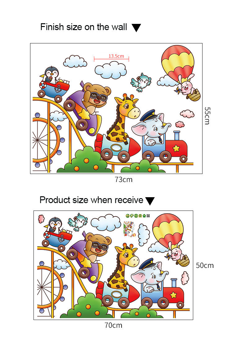 Self-Adhesive Cartoon Animal Train PVC Wall Stickers for Kids' Bedrooms \u0026  Nursery Art - Fun Home Decor Solutions, image size:790x1132