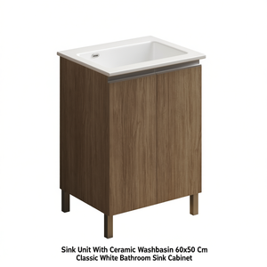 Mueble de Baño con Lavabo de Cerámica 60x50 cm, Color Blanco Clásico - Product Image 3