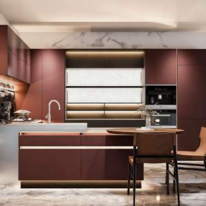 Gabinetes de Cocina Modulares Modernos de Lujo 2025, Isla con Almacenamiento Inteligente, Acabado de Laca de Alto Brillo, Opciones de Mármol/Laminado, para Villa - Product Image 1