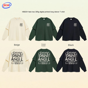 Nouveau produit d'automne, t-shirt à manches longues à imprimé oversize 305g, deux pièces, col rond, tendance streetwear américaine pour hommes - Product Image 1