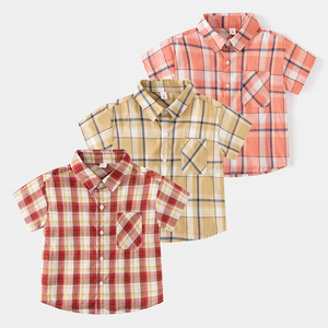 Vêtements d'été pour garçons, <span class=keywords><strong>chemise</strong></span> à manches courtes pour enfants, haut à carreaux ample pour bébé - Product Image 1