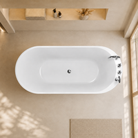 Baignoire ovale autoportante personnalisée blanche à fond plat avec robinet de pont pour salle de bain d'appartement, de 130 cm à 180 cm