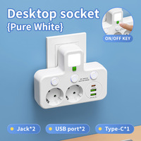 Multiprise murale UE à 3 prises CA, 2 ports USB et 1 port Type-C, directement de l'usine |   Conception 6-en-1 pour gagner de la place au bureau à domicile
