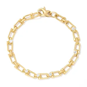 Gemnel luxury jewellery 925 sterling silver 18k gold plated diamond link bracelet women