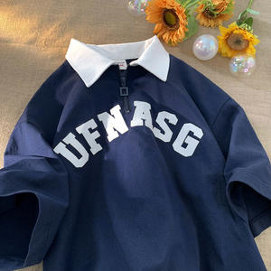 Polo unisex de gran tamaño con cremallera al por mayor algodón contraste color letra impresión fitness manga corta ajustada digital - Product Image 3