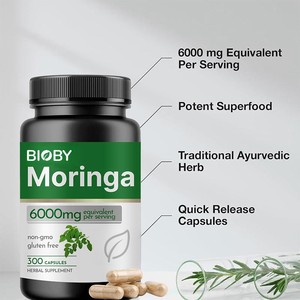 Capsule di Moringa Bioby OEM Etichetta Privata 6000mg Equivalente, Integratore Erboristico Senza OGM e Senza Glutine, Energizzante e Antiossidante, 300 Capsule - Product Image 2