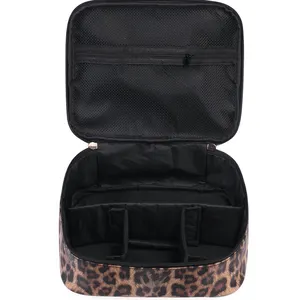 Custom Women'S Leather Clear Makeup Organizer Box Travel Leopard Cosmetic Bags For Women