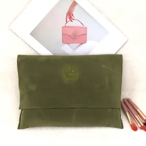 Reusable Luxury Faux Suede Envelope Wallet Packaging Dust Bag For Handbag Custom Logo Printed Gift Jewelry Flap Velvet Pouch
