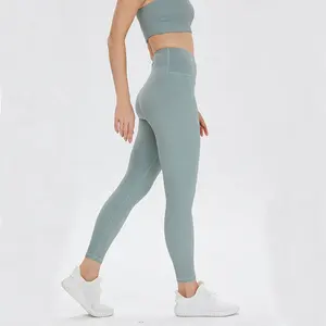 Leggings de cintura alta, perneiras estriadas de yoga, calça com etiqueta privada, roupas personalizadas