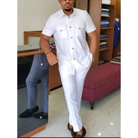 Nouveauté : Ensemble Homme Africain Haut Manches Courtes et Pantalon 2 Pièces Sehe Fashion