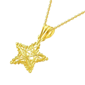 สร้อยคอจี้ทองคำแท้ 18K สีเหลืองทอง ดีไซน์โซ่แบบเชื่อมต่อกัน รูปดาวโปร่ง สำหรับผู้หญิง แฟชั่นทันสมัย เหมาะสำหรับงานแต่งงาน ฉลองครบรอบ ครบรอบสามปี - Product Image 2