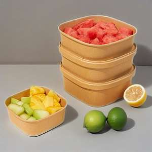 Tazón Rectangular para Llevar a Precio Económico, Contenedor de Alimentos de Papel Kraft, Tazones Cuadrados y Rectangulares para Ensalada con Tapa - Product Image 4