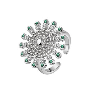Rotate Sunflower <b>Adjustable</b> <b>Rings</b> Bezel Set Turquoise Stone Zircon Copper Gold Plated Statement Anxiety Relief Jewelry For Women - Product Image 5