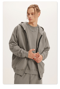 Sweat à capuche anti-rétrécissement 445 g/m² pour homme, couleur terre, avec fermeture éclair brodée, coupe ample et sportive - Product Image 4