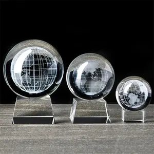 雕刻地球微型水晶球玻璃球玻璃球玻璃镇纸工艺装饰品