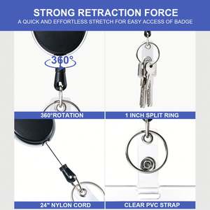 Porte-badge rétractable bidirectionnel avec logo couleur personnalisé, clip vertical/horizontal et pochette pour carte d'identité – Accessoire - Product Image 3