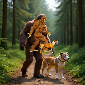 Camiseta con estampado de American Staffordshire Terrier Walking Bigfoot Sasquatch - Product Image 3