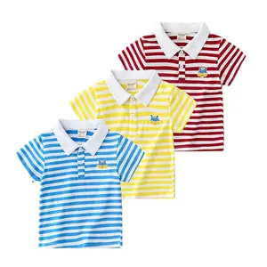 Новинка, футболка-поло, детская одежда, хлопковые красочные полосатые футболки с коротким рукавом для мальчиков