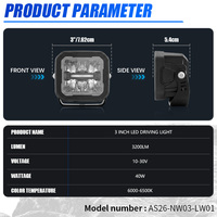 Feux de travail LED 3 pouces 40W avec halo DRL blanc et ambre, feux de route pour camion, VTT, UTV, SUV