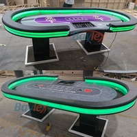 Table de poker professionnelle en feutre premium pour 10 joueurs Texas Hold'em avec porte-gobelets en acier et éclairage LED
