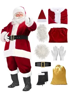 Costume de Père Noël Haut de Gamme en Velours de Soie Doré pour <span class=keywords><strong>Enfants</strong></span> et Parents, Tenue de Cosplay Festive de Noël, Vente en Gros Usine - Product Image 2