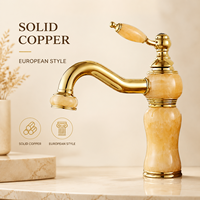 Robinet Mitigeur de Lavabo Monotrou à Fixation sur Plan, Style Européen, Finition Dorée Entièrement en Cuivre, Cartouche Céramique, Eau Chaude et Froide
