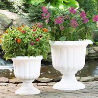 Pot Taman Plastik Putih Dekoratif Klasik Tradisional untuk Kebun dan Pembibitan, Buatan, untuk Luar Ruangan