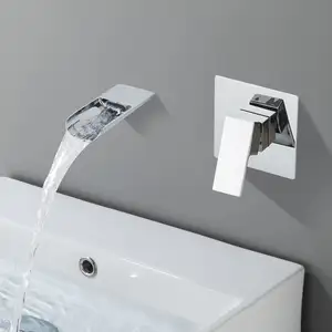 Modern Brass Washroom Basin Faucets Chrome Finish Waterfall Bathroom Sink Tap Mixer