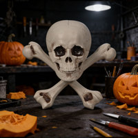 Décoration d'extérieur réutilisable en plastique pour Halloween : Tête de mort squelette avec croix, accessoires de simulation pour adolescents, idéal pour les farces et jeux d'imitation, outils pédagogiques