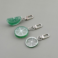 Porte-clés en résine en forme de tranche de citron simulée en 3D, fait main, électroplaqué, pour sac et étui d'écouteurs, accessoire de pendentif, pièces de matériel