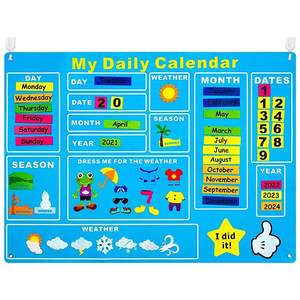 Calendario diario de fieltro para niños pequeños, preescolares, tabla de aprendizaje temprano de estaciones, clima y fecha, gráfico de pared, juguetes educativos de tela de fieltro - Product Image 1