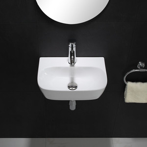 Fregadero de instalación para colgar en la pared al por mayor, lavabo de cerámica con diseño a buen precio y orificio para grifo - Product Image 2
