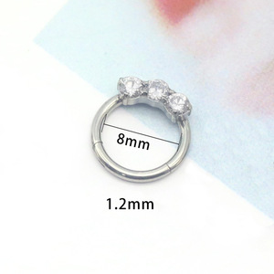 Anneau de nez de style européen avec incrustation de zircon, en acier inoxydable, design à ouverture sans soudure, pour bijoux de piercing tendance pour les fêtes - Product Image 3