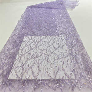 Nouvelle arrivée de luxe bon prix tissu perlé de haute qualité avec des paillettes pour la fête robe de mariée vêtements accessoires - Product Image 3