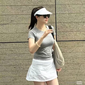 <span class=keywords><strong>Lu</strong></span> เสื้อยืดแขนสั้นกีฬาแขนสั้นเข้ารูปสไตล์เดิมเสื้อผ้าโยคะระบายอากาศวิ่งลำลองสำหรับฤดูร้อน - Product Image 2
