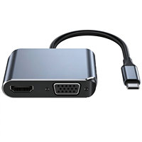 Adaptor Tipe C 5 in 1 4K VGA Konverter Video Ganda USB 3.0 100W PD Jack AUX 3.5mm untuk Monitor Proyektor